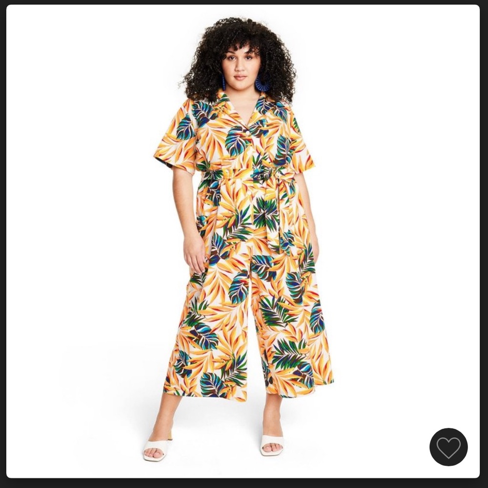 NWT……Tabitha Brown 3X Women’s Plus Size Tropical Print Tie Front Jumpsuit